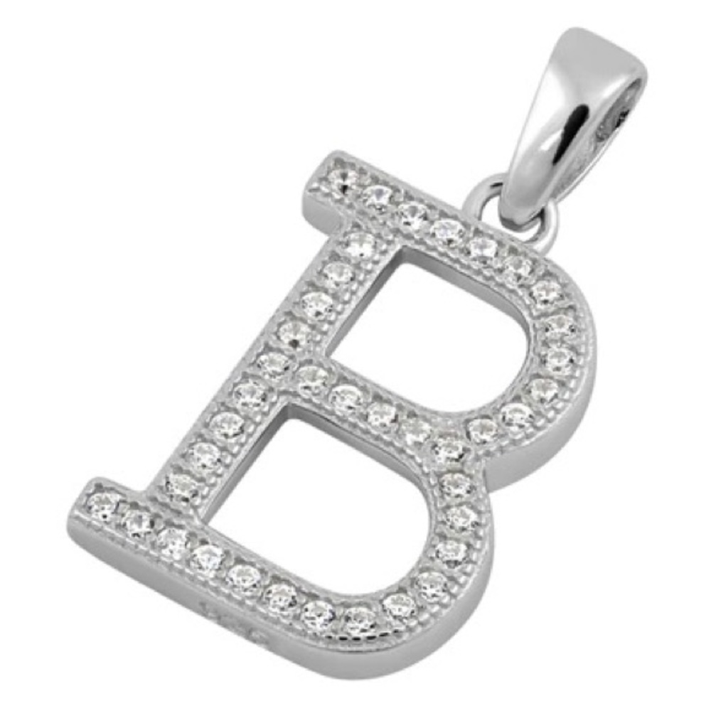 Sterling Silver Letter B CZ Initial Pendant